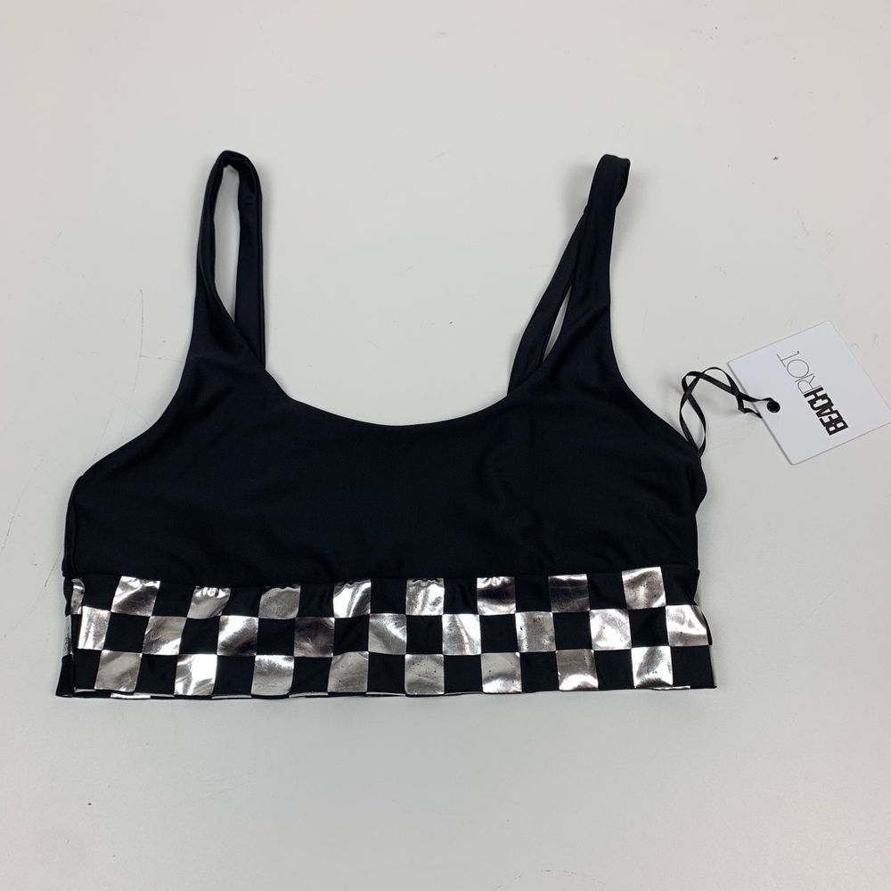Beach Riot Revolve Black Metallic Leah Sports Bra - Picture 2 of 6